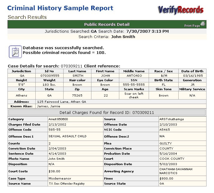 Criminal Records Report
